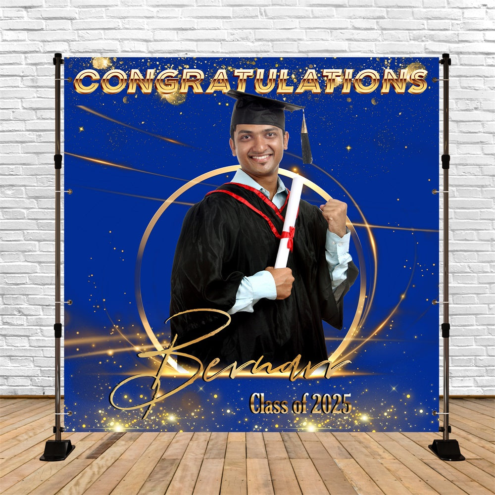 Toile de Fond de Graduation Bleu Étincelant Personnalisée MRR6-17