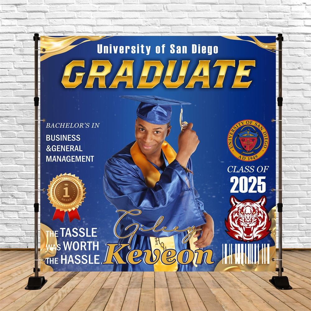 Toile de Fond de Graduation Médaille Bleu Royal Personnalisée MRR6-23