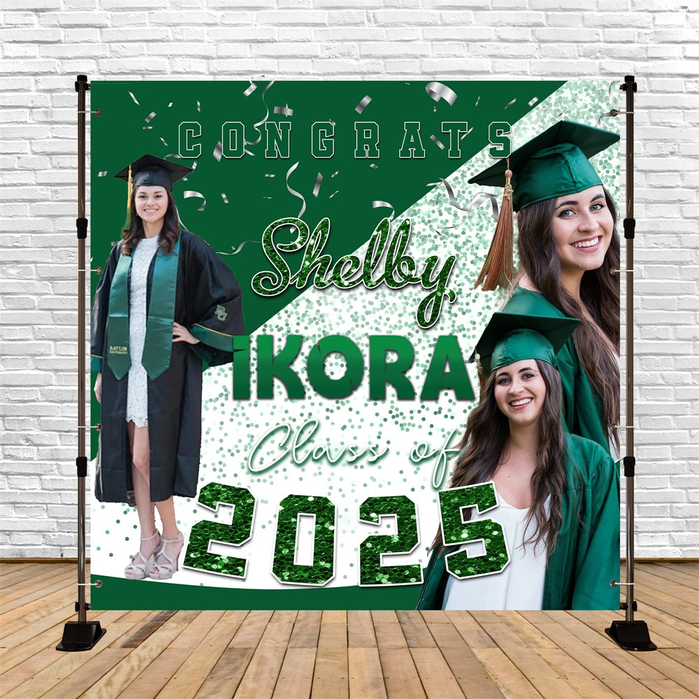 Toile de Fond de Graduation Confettis Émeraude Personnalisée MRR6-24