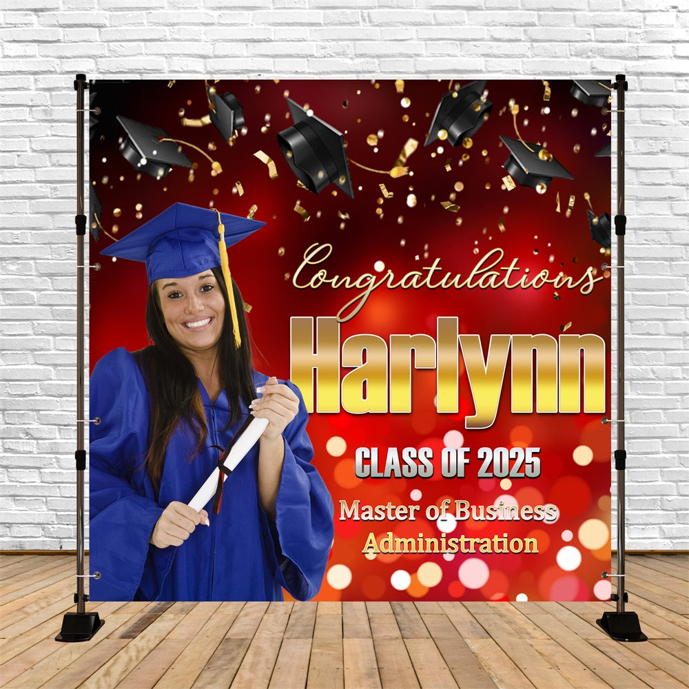 Toile de Fond de Graduation Bokeh Rouge Étincelant Personnalisée MRR6-27