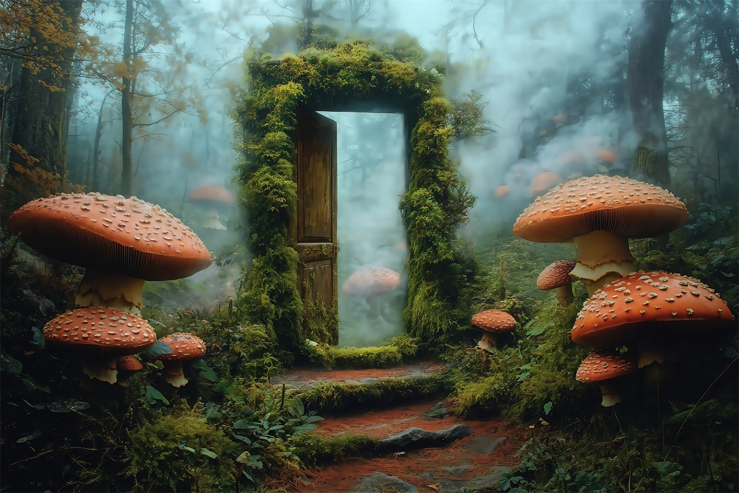 Toile de fond Forêt Enchantée Portail Mousse Champignon MRR7-100