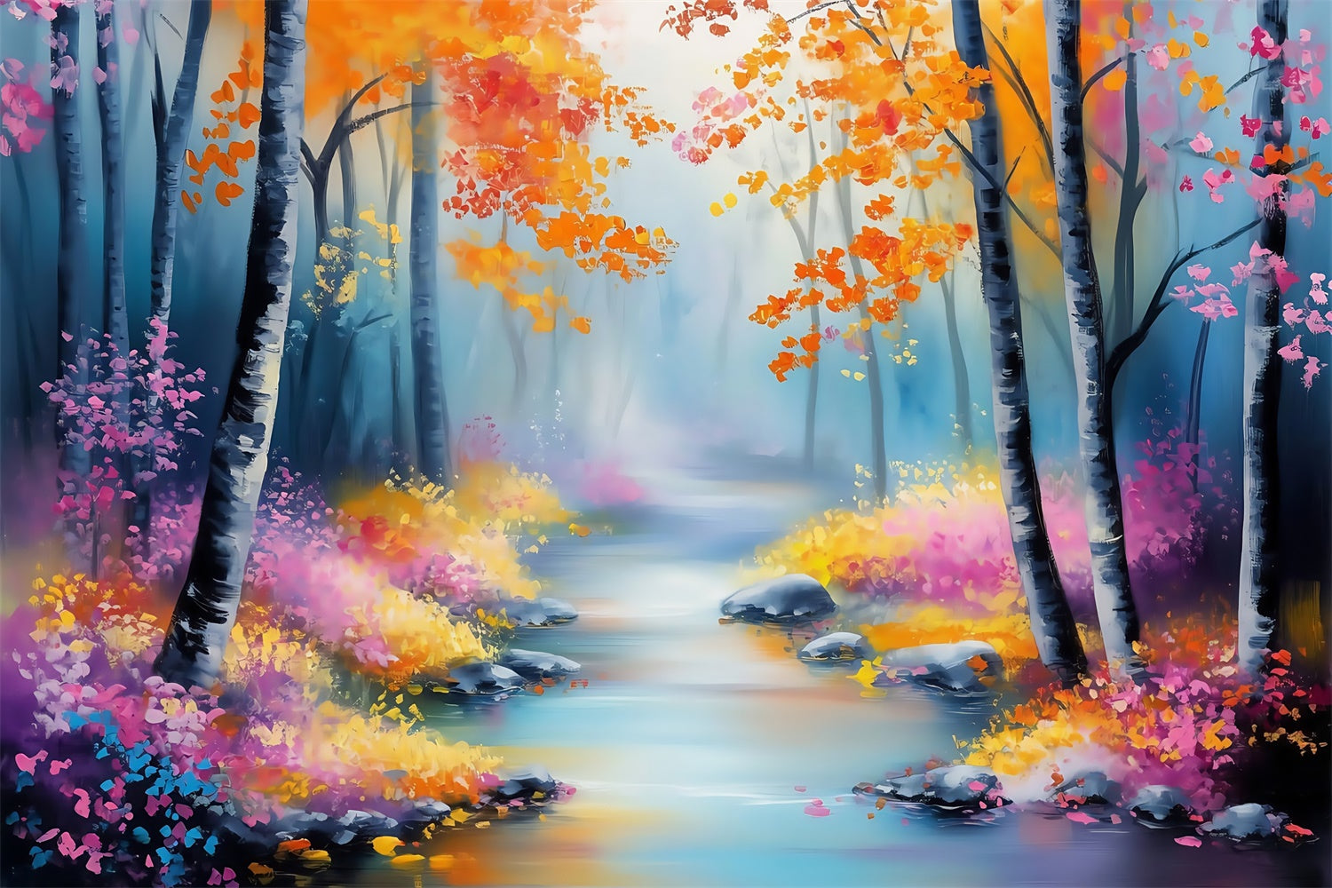 Toile de fond Photo Forêt Fantaisie Ruisseau Feuille Pastel MRR7-104