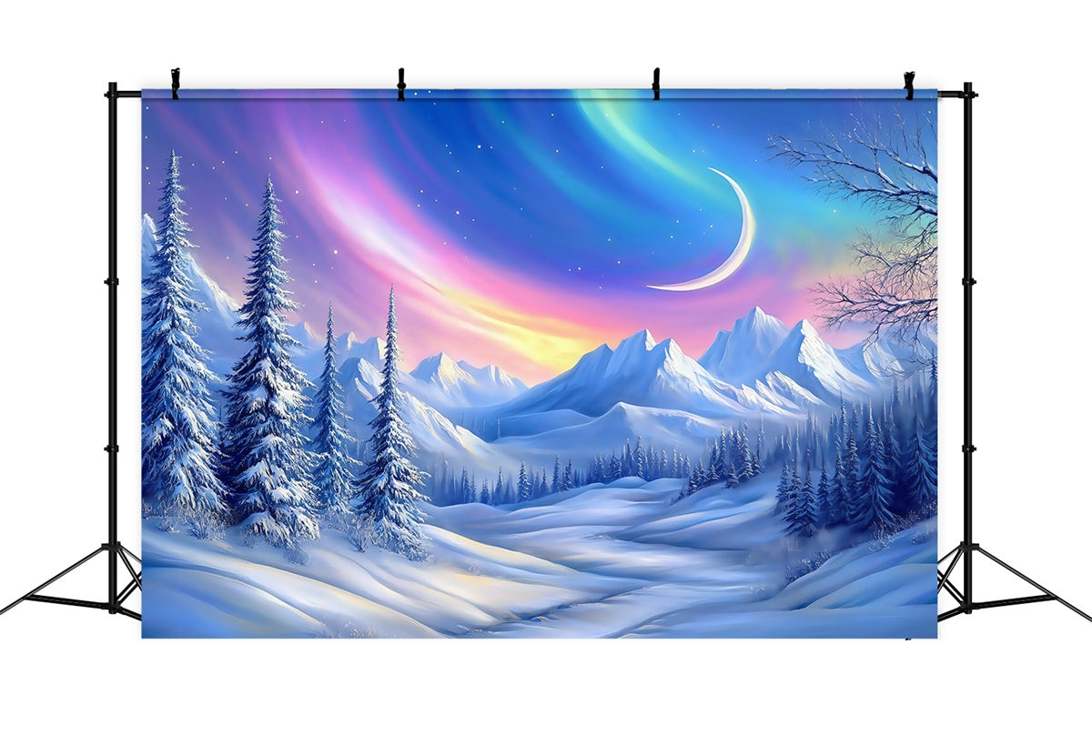 Toile de fond Forêt Neige Pays des Merveilles Croissant Hiver MRR7-109