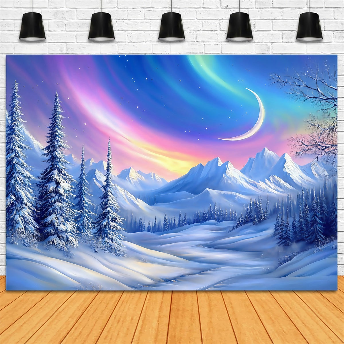 Toile de fond Forêt Neige Pays des Merveilles Croissant Hiver MRR7-109