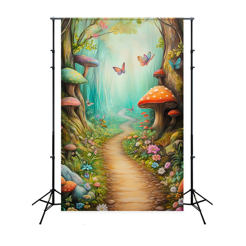 Toile de fond Photo Forêt Fée Champignon Sentier Papillon MRR7-110