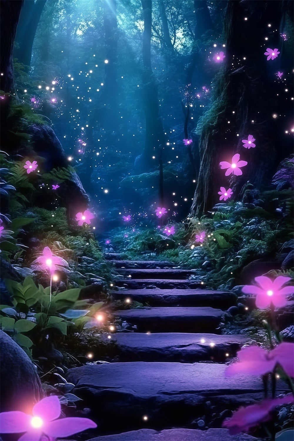 Toile de fond Forêt Enchantée Marches Fleurs Rêveuses MRR7-111