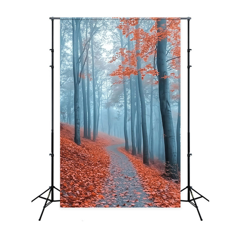 Toile de fond Photo Forêt Automne Sentier Brume Rouge MRR7-112