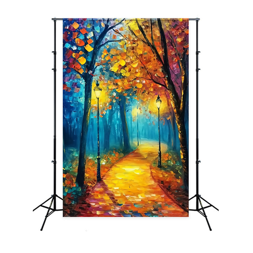 Toile de fond Photo Forêt Coucher Soleil Forêt Peinture à l’Huile MRR7-114