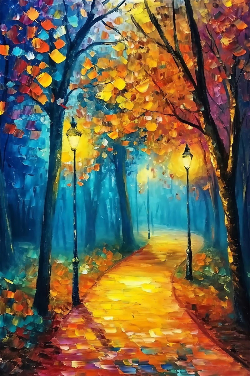 Toile de fond Photo Forêt Coucher Soleil Forêt Peinture à l’Huile MRR7-114