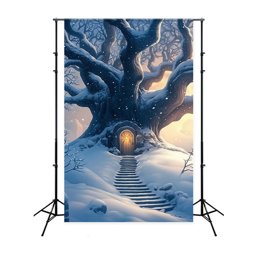 Toile de fond Forêt Neige Porte Arbre Neige Crépuscule MRR7-115
