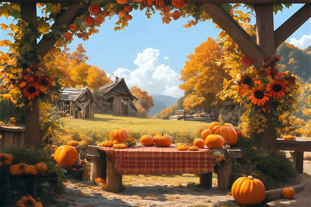 Toile de fond Photo Automne Table Rustique Récolte MRR7-116
