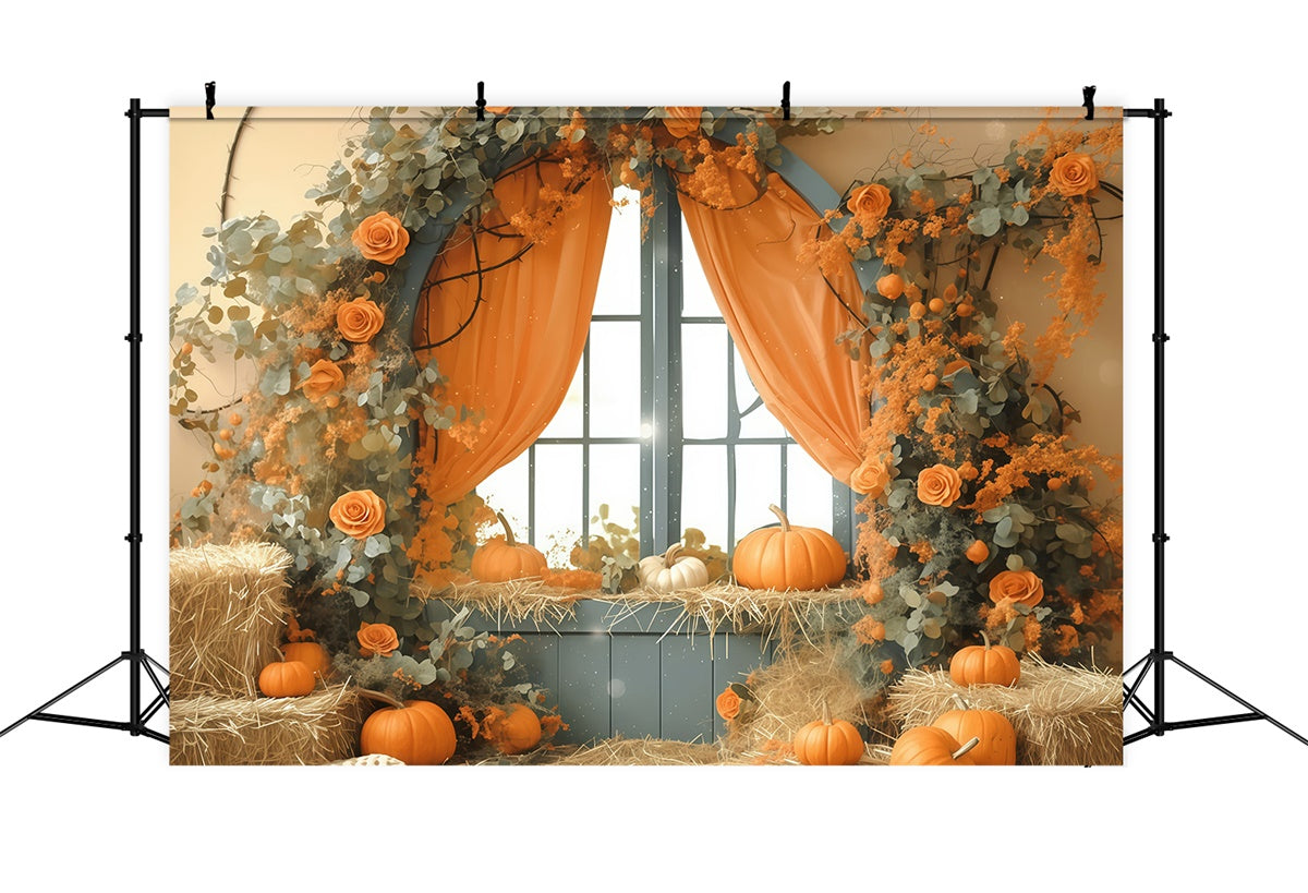 Toile de fond Photo Automne Citrouilles Pastel Fenêtre MRR7-121