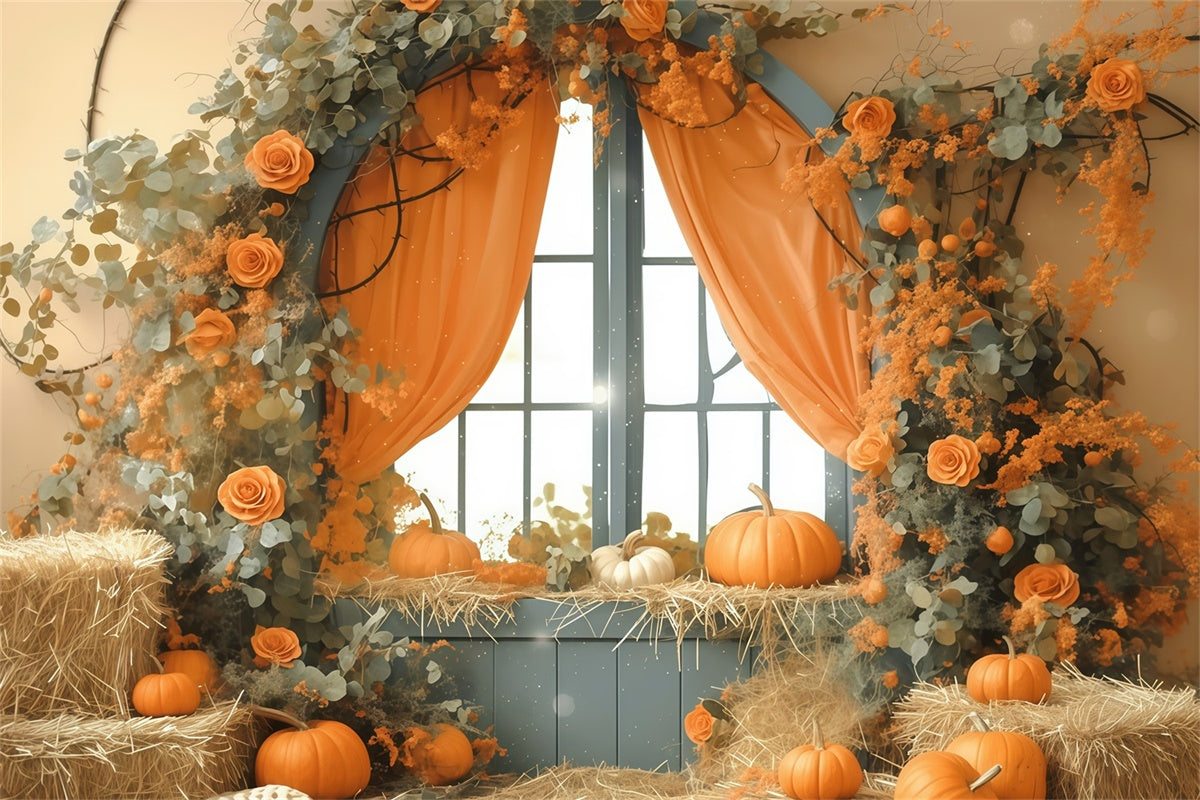 Toile de fond Photo Automne Citrouilles Pastel Fenêtre MRR7-121