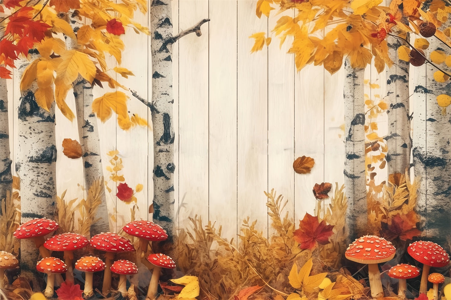 Toile de fond Photo Automne Champignons Rouges Forêt MRR7-123