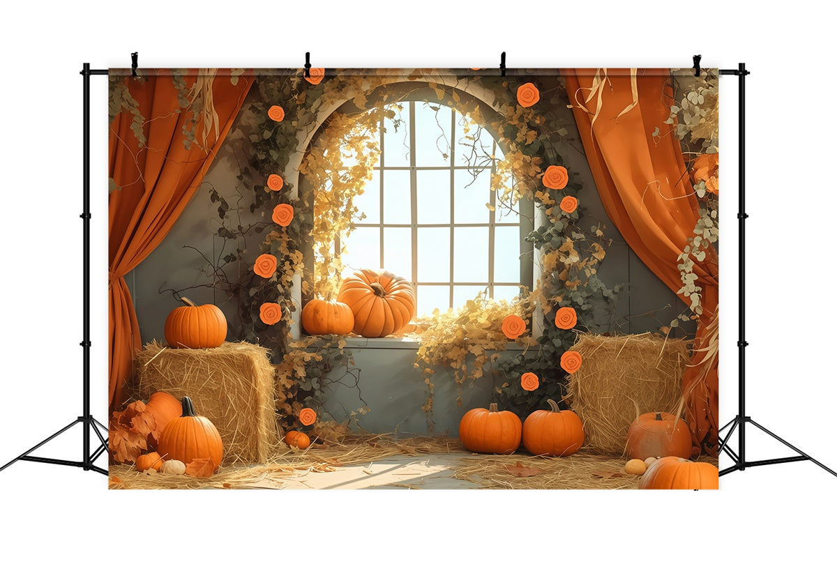 Toile de fond Déco Automne Fenêtre Récolte Scène Foin MRR7-125