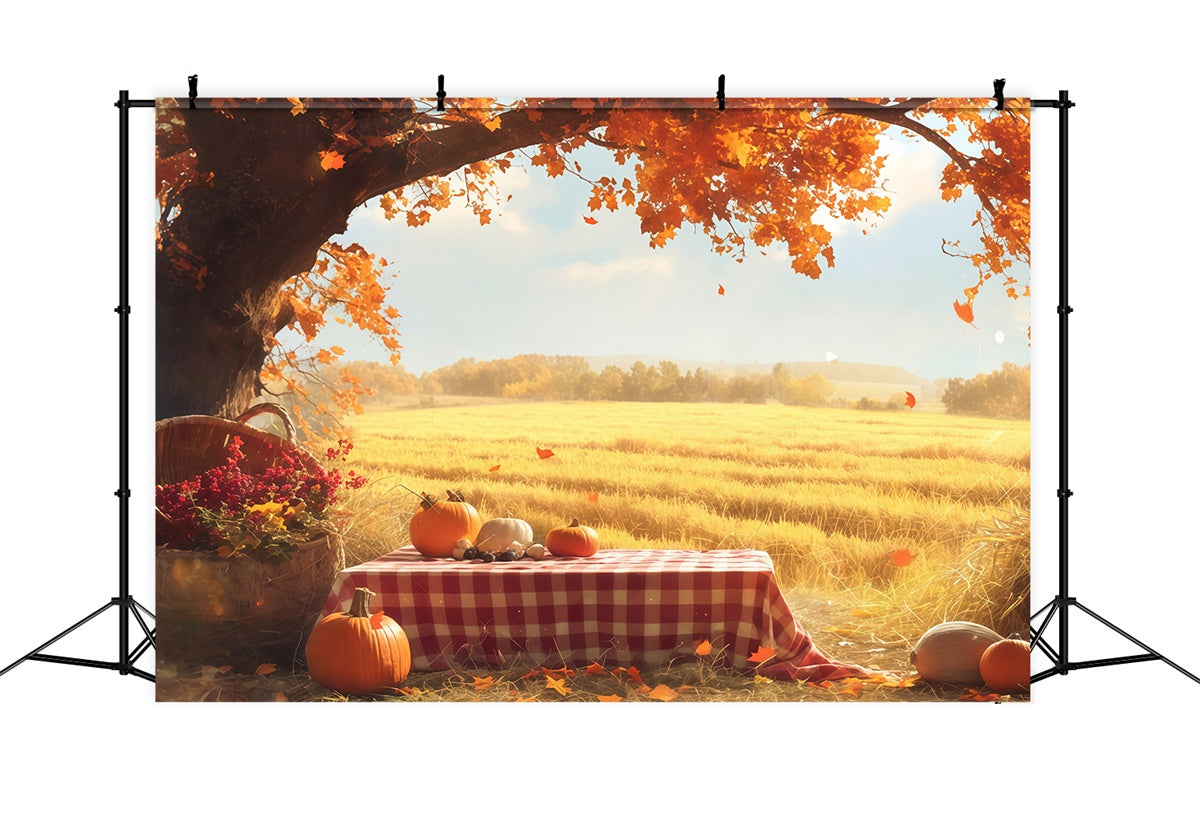Toile de fond Automne Pique Nique Citrouilles Champs Dorés MRR7-129