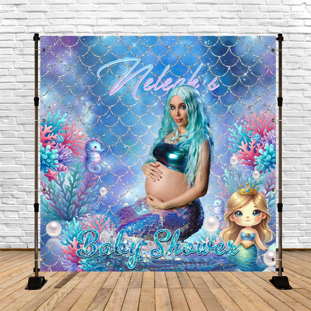 Toile de fond Baby Shower Personnalisable Rêves de Corail Sirène MRR7-13