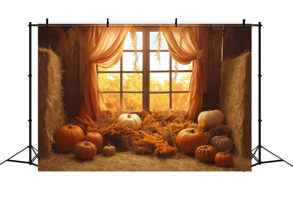 Toile de fond Photo Automne Rideaux Meule Foin Rustique MRR7-131