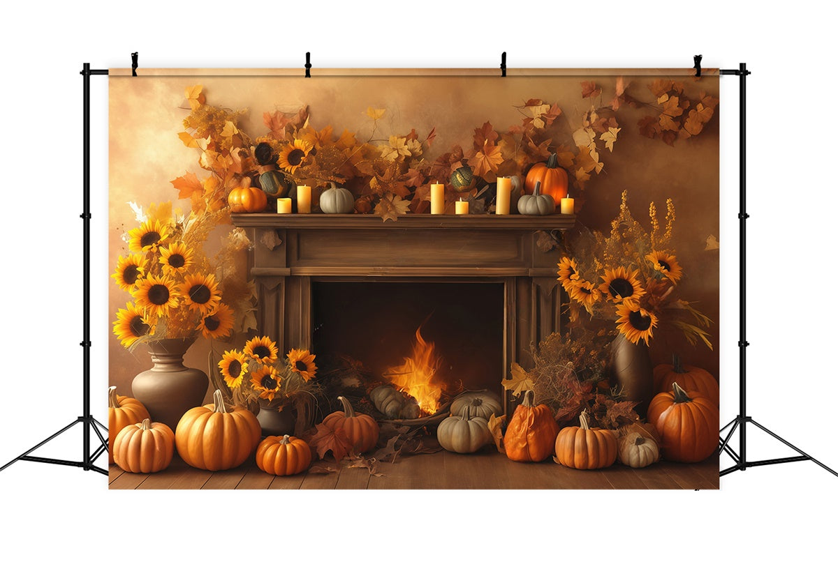 Toile de fond Photo Automne Cheminée Douillette Récolte MRR7-133