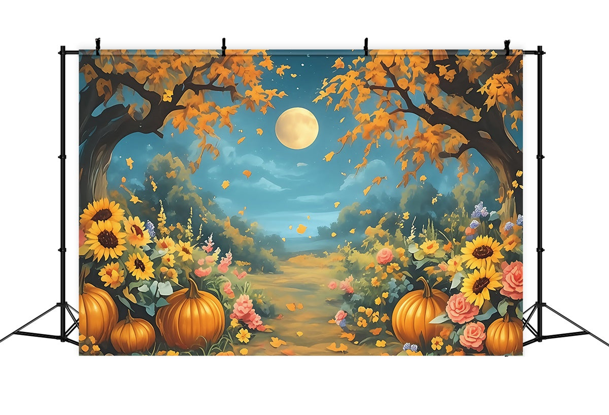 Toile de fond Déco Automne Citrouilles Magiques Clair Lune MRR7-134