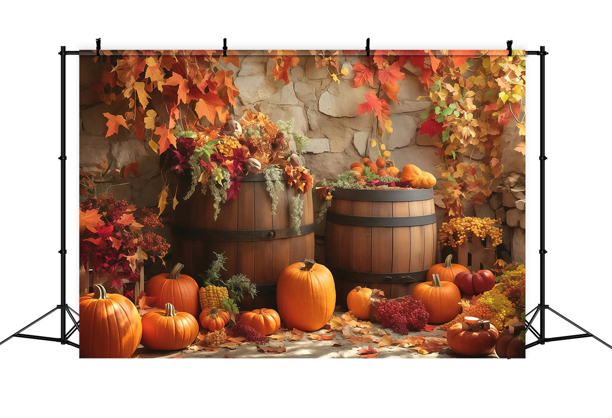 Toile de fond Déco Automne Tonneau Bois Présentation Automne MRR7-135