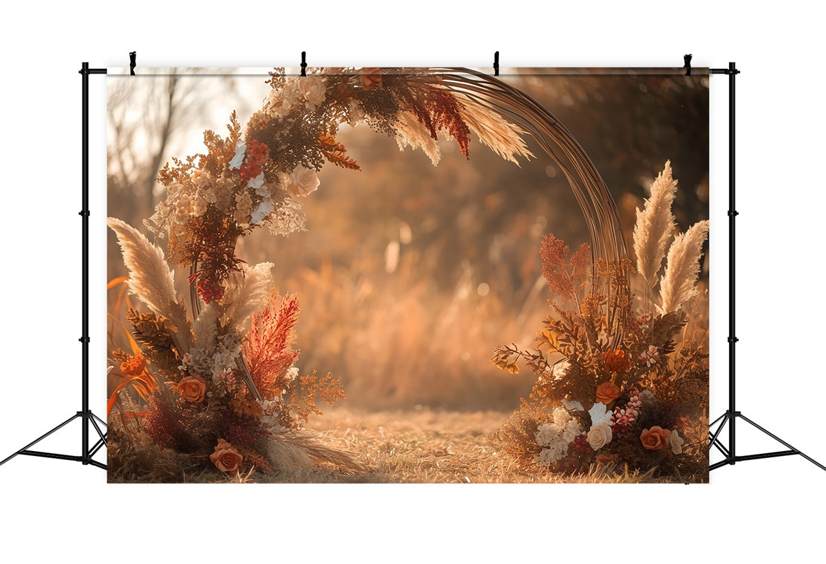 Toile de fond Déco Automne Cercle Fleurs Pampas Bohème MRR7-137