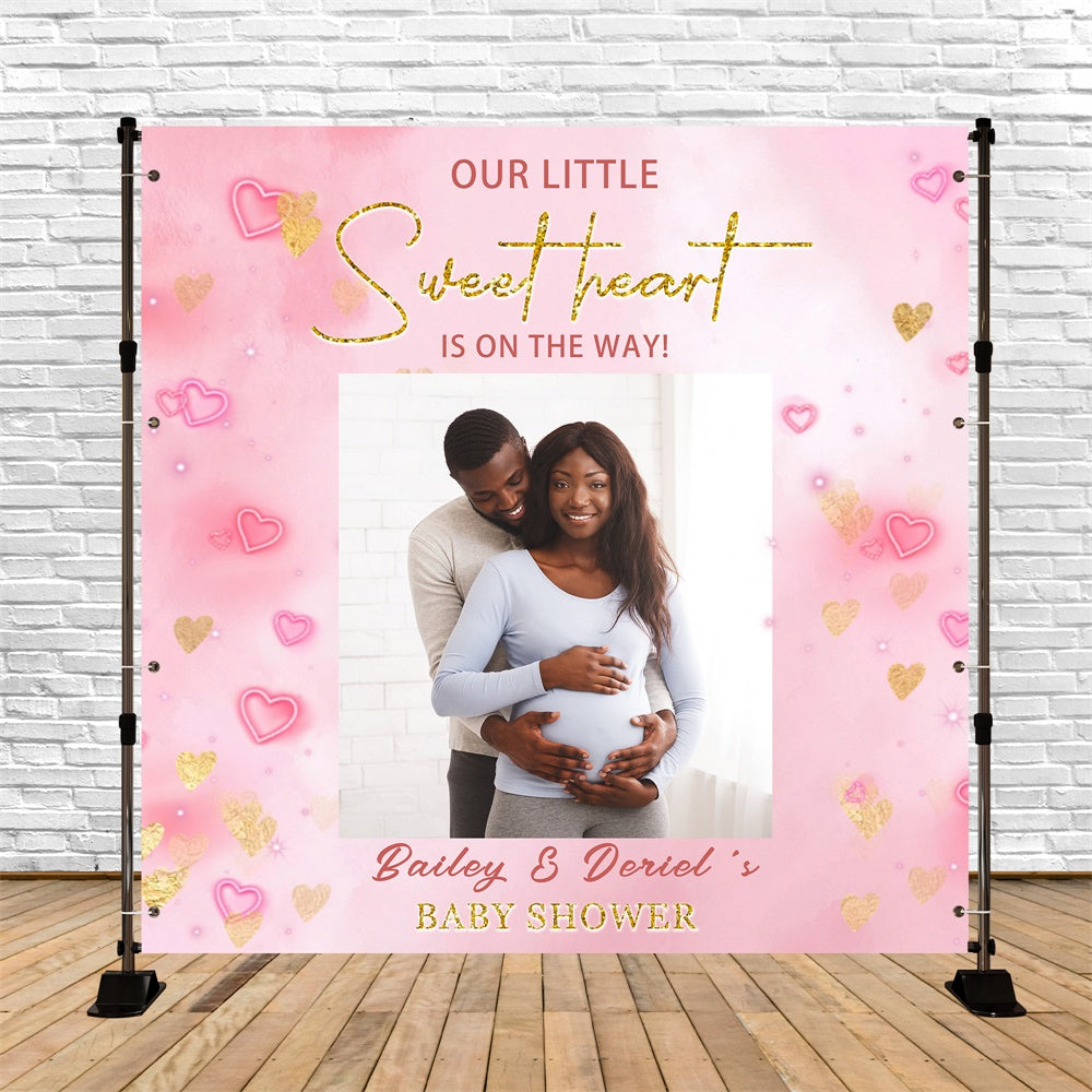 Toile de fond Baby Shower Personnalisable Idées Cœurs Roses Doux MRR7-14
