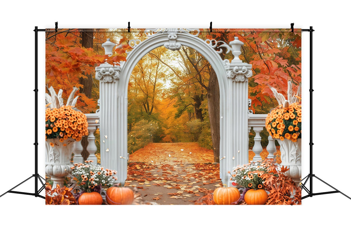 Toile de fond Déco Automne Arche Feuilles Sentier Forêt MRR7-140