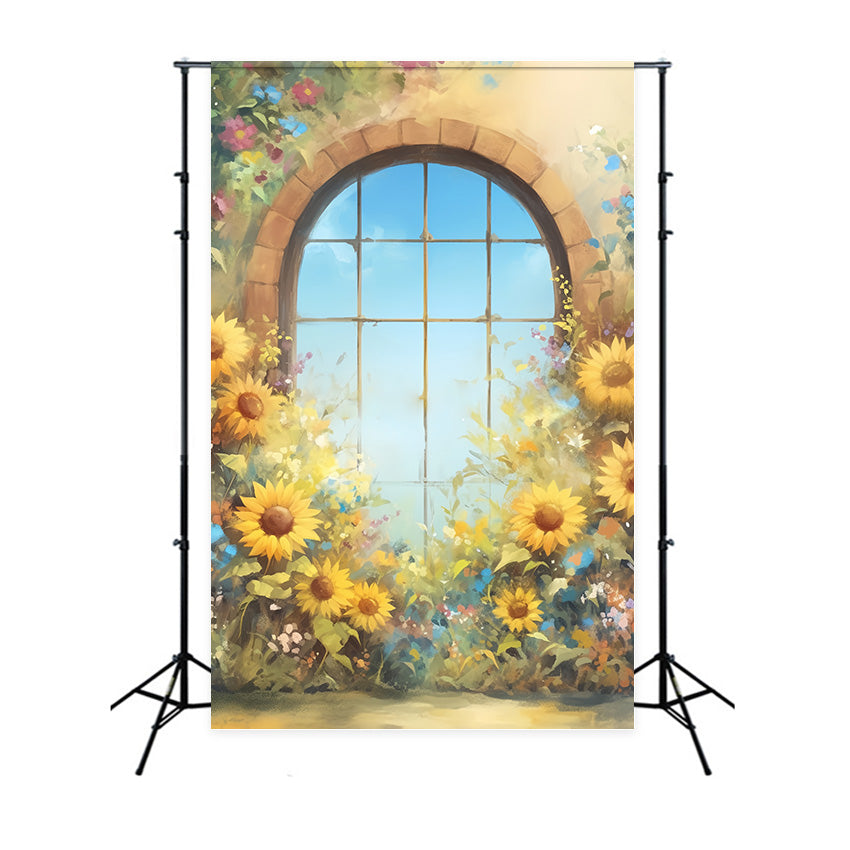 Toile de fond Déco Automne Arche Tournesols Fenêtre Lueur MRR7-144