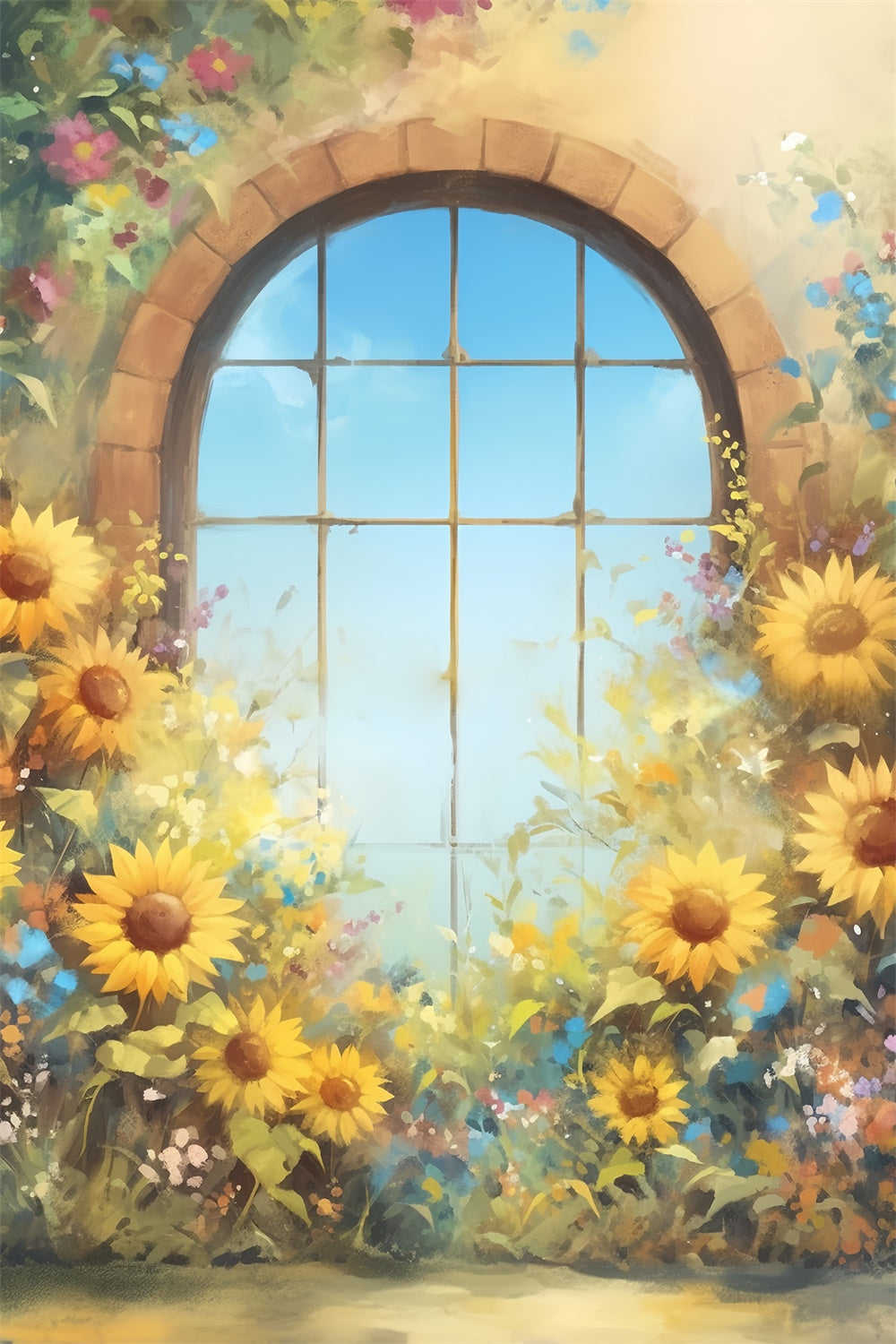 Toile de fond Déco Automne Arche Tournesols Fenêtre Lueur MRR7-144