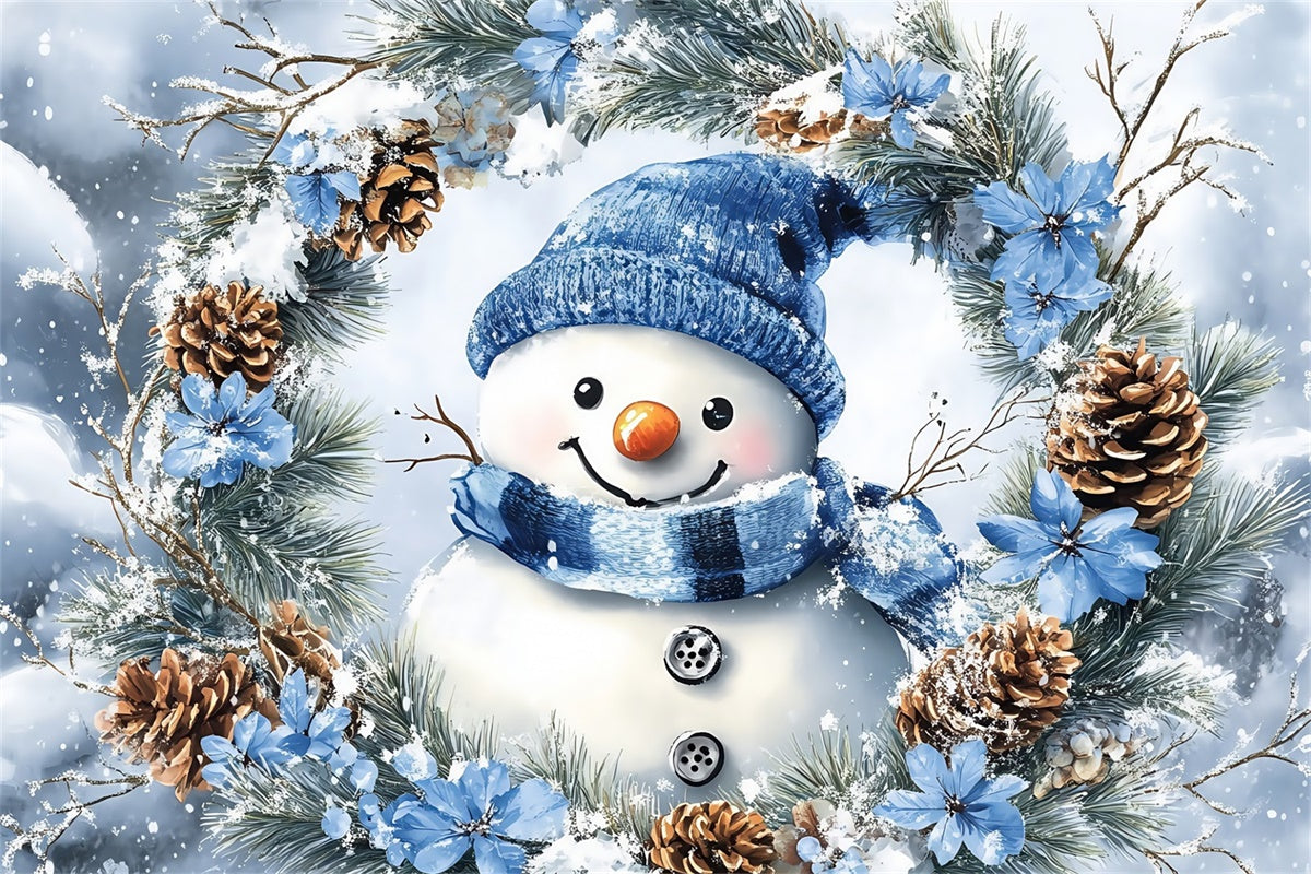 Toile de fond Hiver Photographie Bonhomme de Neige Pin Couronne MRR7-147