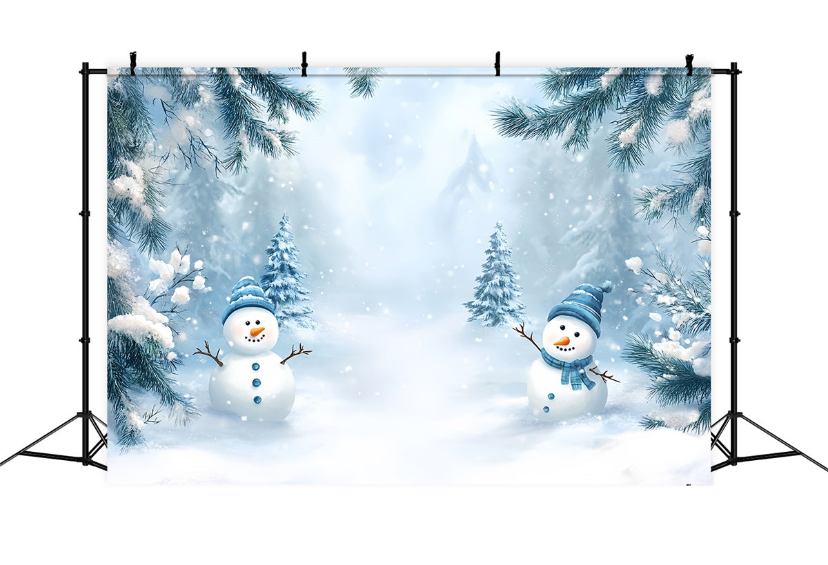 Toile de fond Hiver Photographie Forêt Bonhomme de Neige Amusant MRR7-148