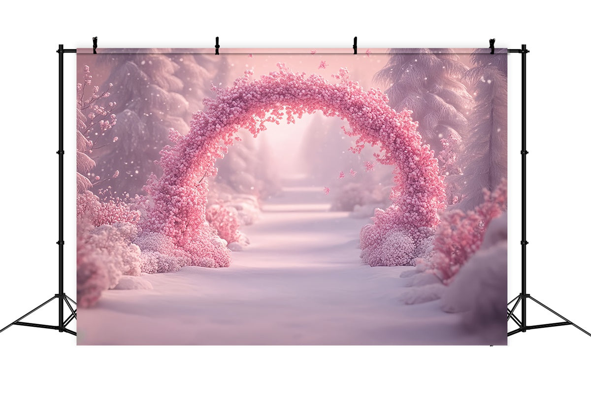 Toile de fond Pays des Merveilles Hiver Neige Fleurs Roses MRR7-150