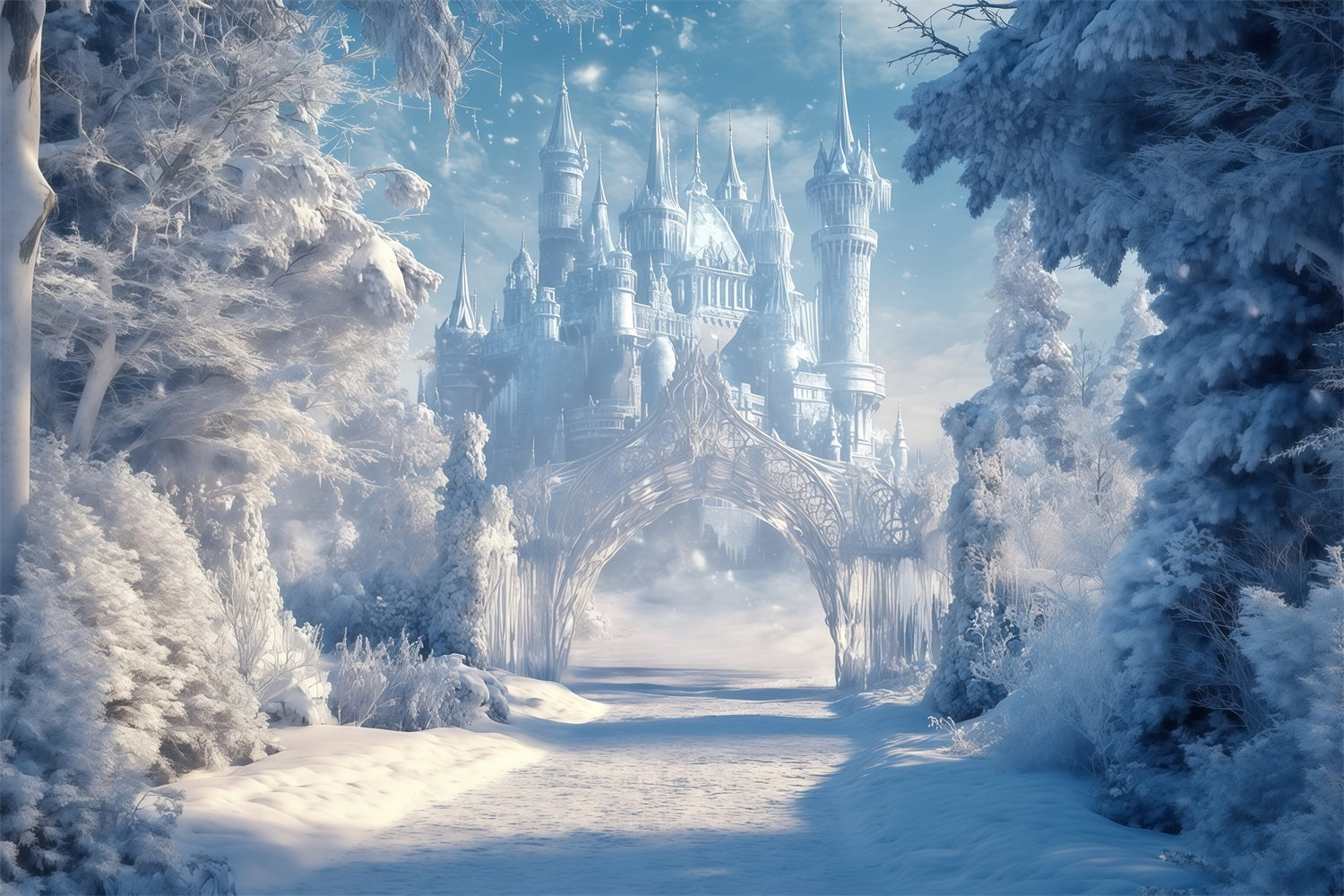 Toile de fond Château Hiver Sentier Royaume Enneigé MRR7-156