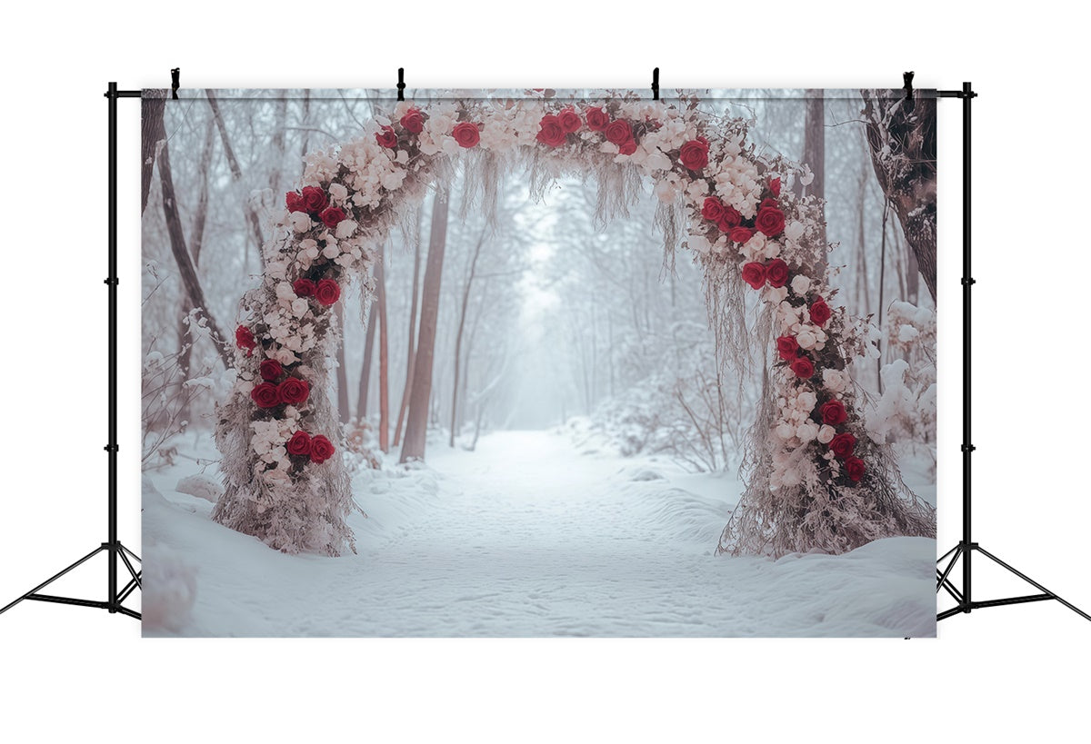 Toile de fond Forêt Hiver Sentier Arche de Roses MRR7-158