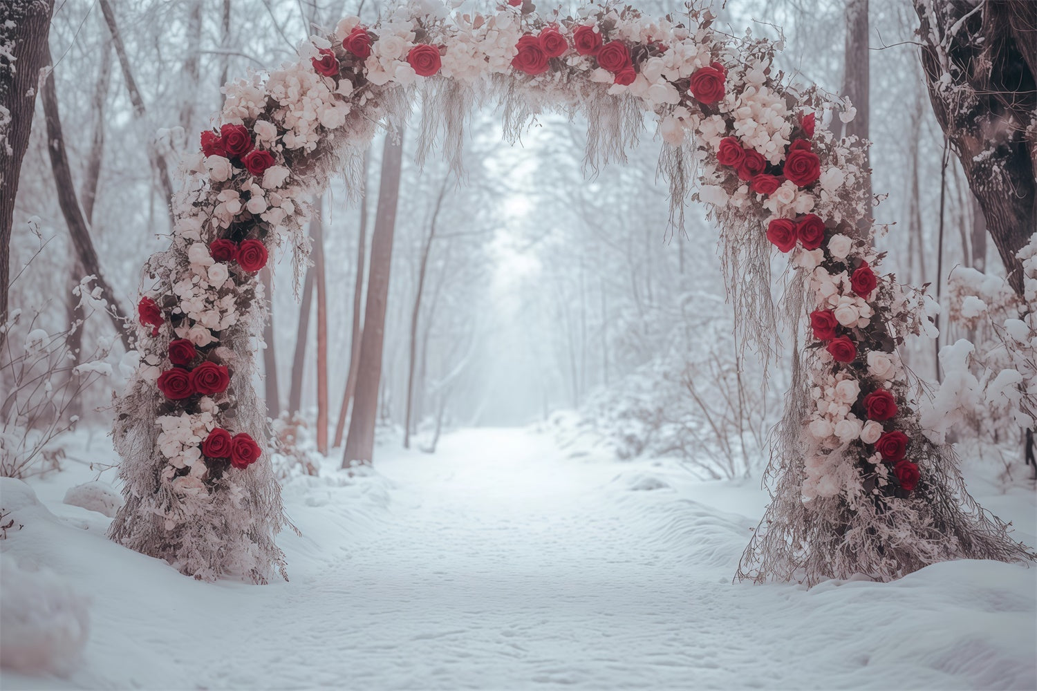 Toile de fond Forêt Hiver Sentier Arche de Roses MRR7-158