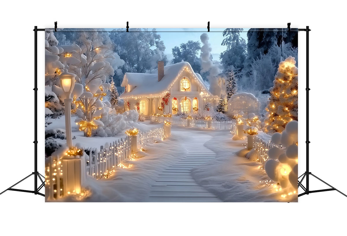 Toile de fond Scène Hivernale Chalet Hiver Lumineux MRR7-161