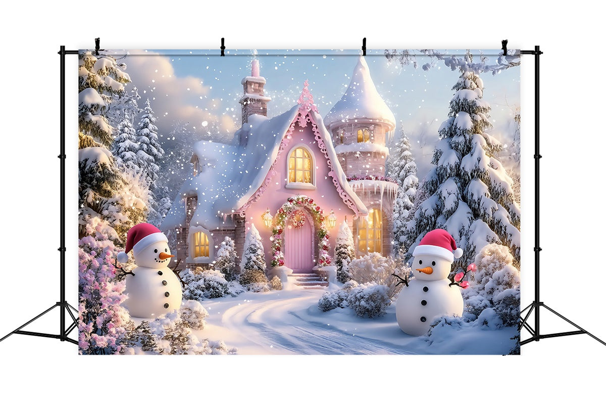 Toile de fond Neige Hiver Chalet Rose Enneigé MRR7-163