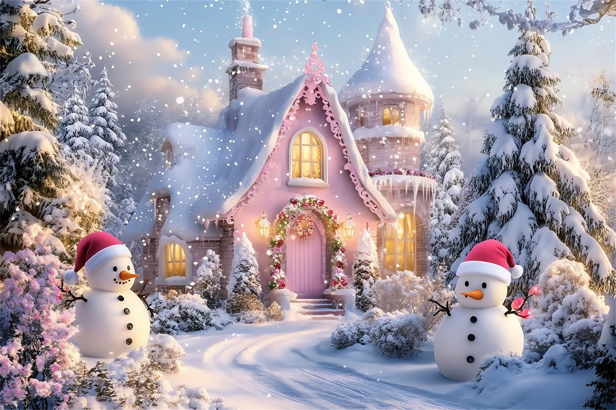 Toile de fond Neige Hiver Chalet Rose Enneigé MRR7-163