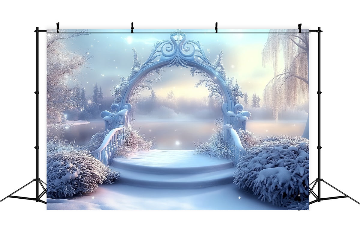 Toile de fond Pays des Merveilles Hiver Lac Crépuscule Hivernal MRR7-164