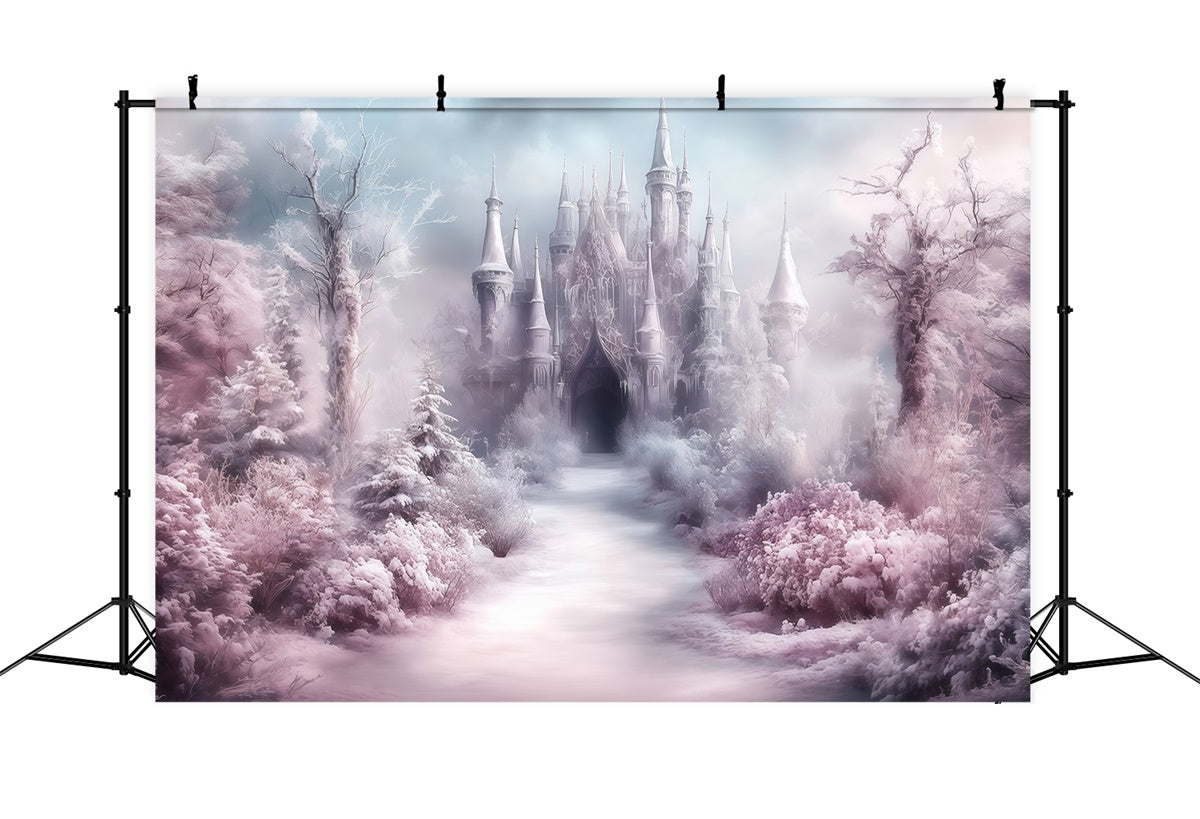 Toile de fond Château Hiver Sentier Château Rosé MRR7-165