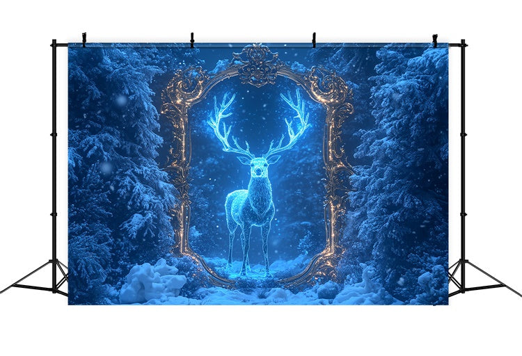 Toile de fond Hiver Forêt Magique Gelée Cerf MRR7-173