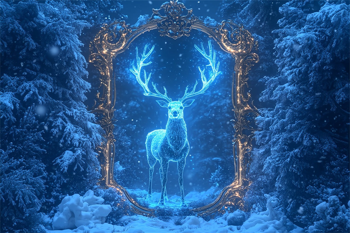 Toile de fond Hiver Forêt Magique Gelée Cerf MRR7-173