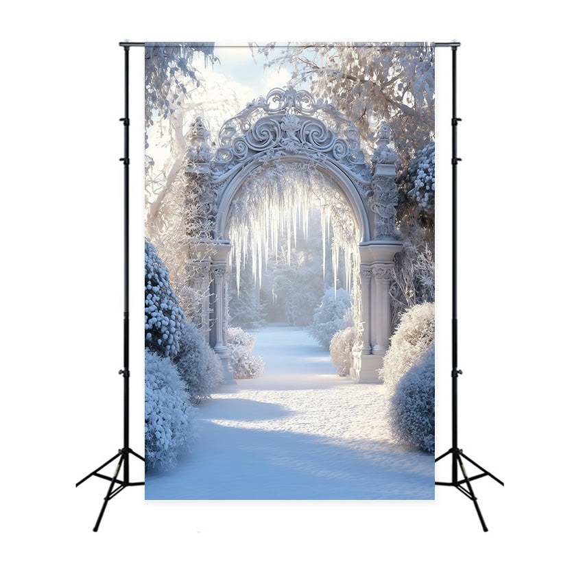 Toile de fond Neige Hiver Arche de Jardin Gelé MRR7-175