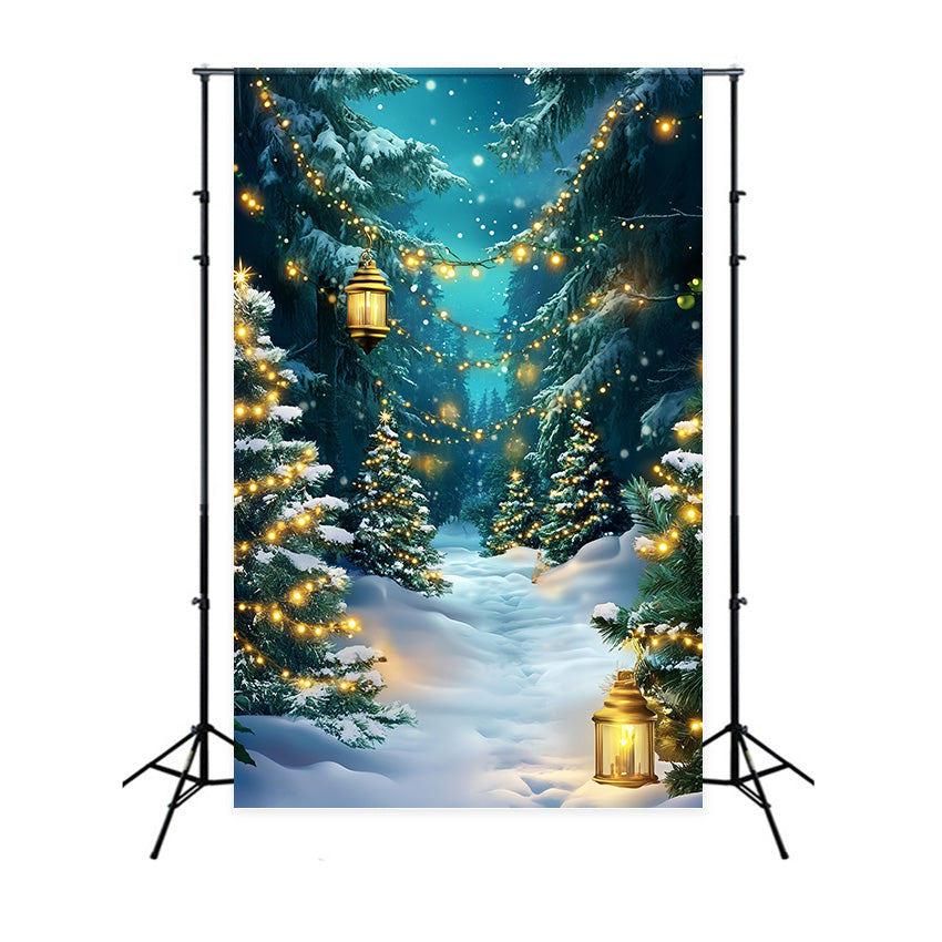 Toile de fond Hiver Sentier Sapins Scintillants Noël MRR7-176