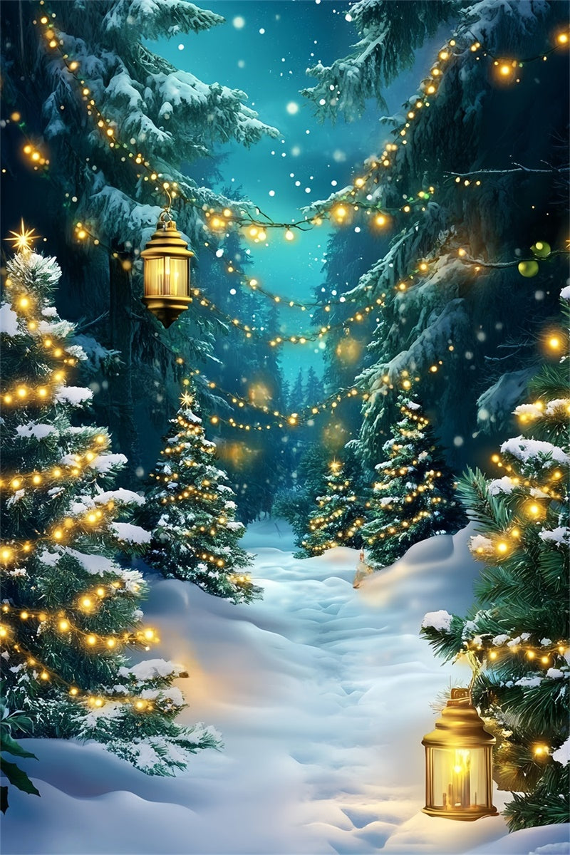 Toile de fond Hiver Sentier Sapins Scintillants Noël MRR7-176