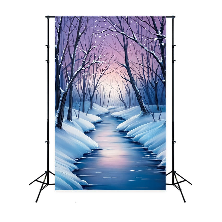 Toile de fond Forêt Hiver Rêve Rivière Gelée MRR7-177