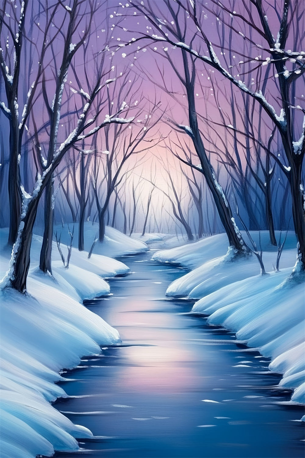 Toile de fond Forêt Hiver Rêve Rivière Gelée MRR7-177