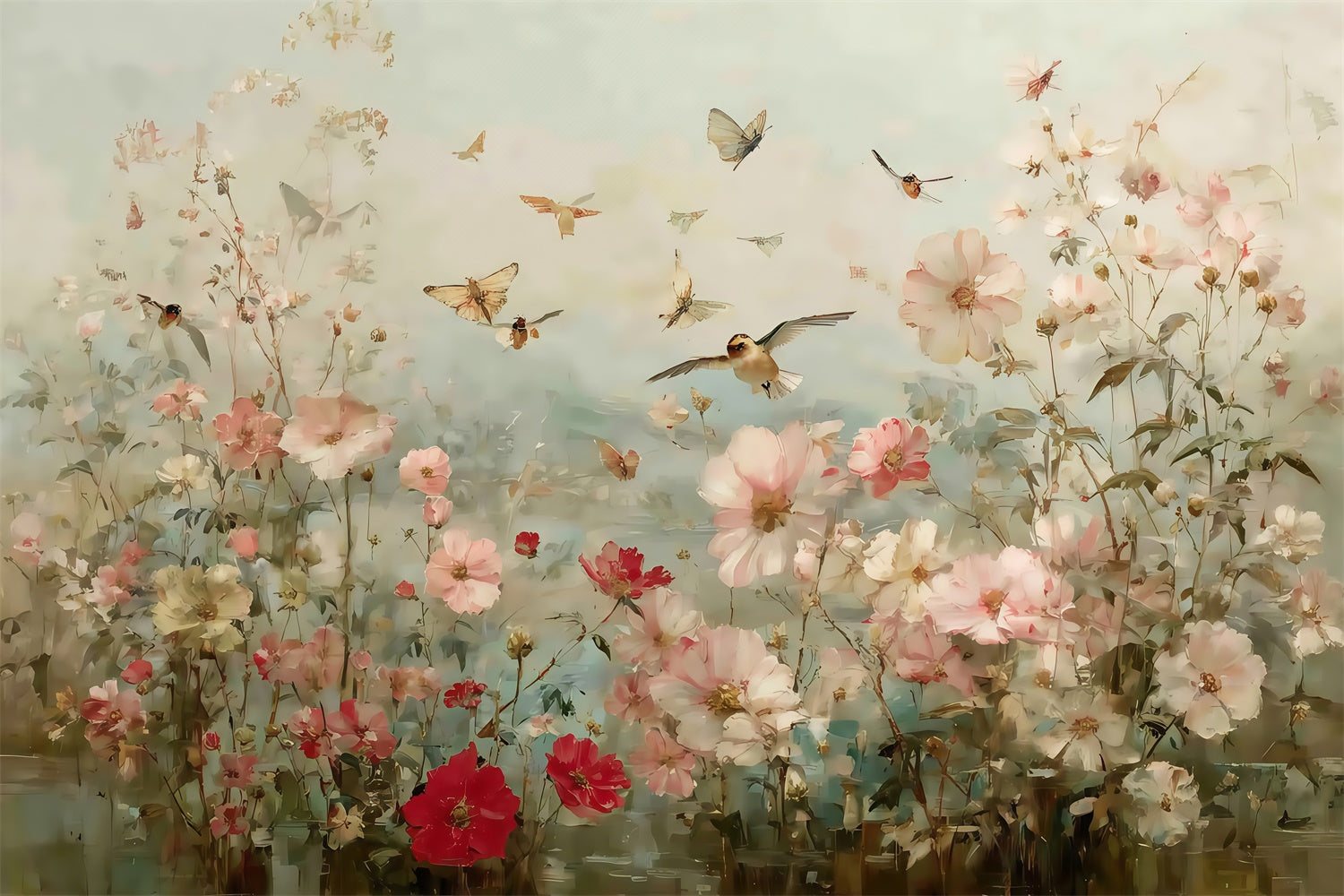 Toile de fond Photographie Art Raffiné Oiseaux en Fleurs MRR7-184