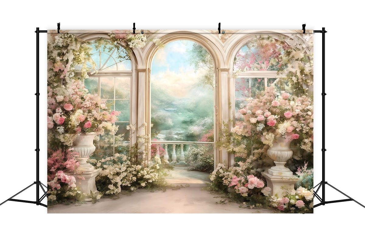 Toile de fond Peinture Balcon Fleuri MRR7-186